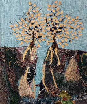 Drevesi (Tekstilni kolaž - 2021) - Marcela Kopitar